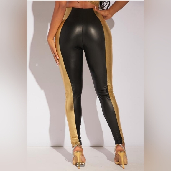 Black/gold leggings Lg - Picture 3 of 5